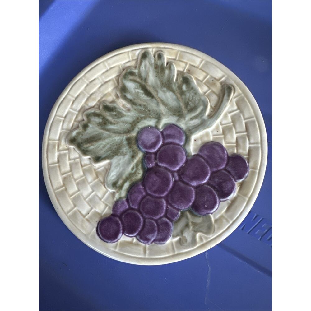 Vintage Pfaltzgraff Jam‎ Berry 8” Trivet – Purple Grapes Leaf & Basket Pattern